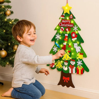 Mi Árbol Navideño - Árbol de Navidad de Fieltro con 25 Adornos Adhesivos + Luces Led